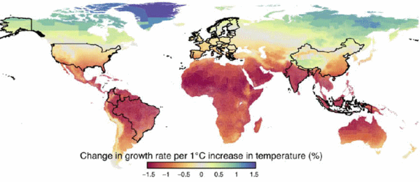 world map showing change in temperature